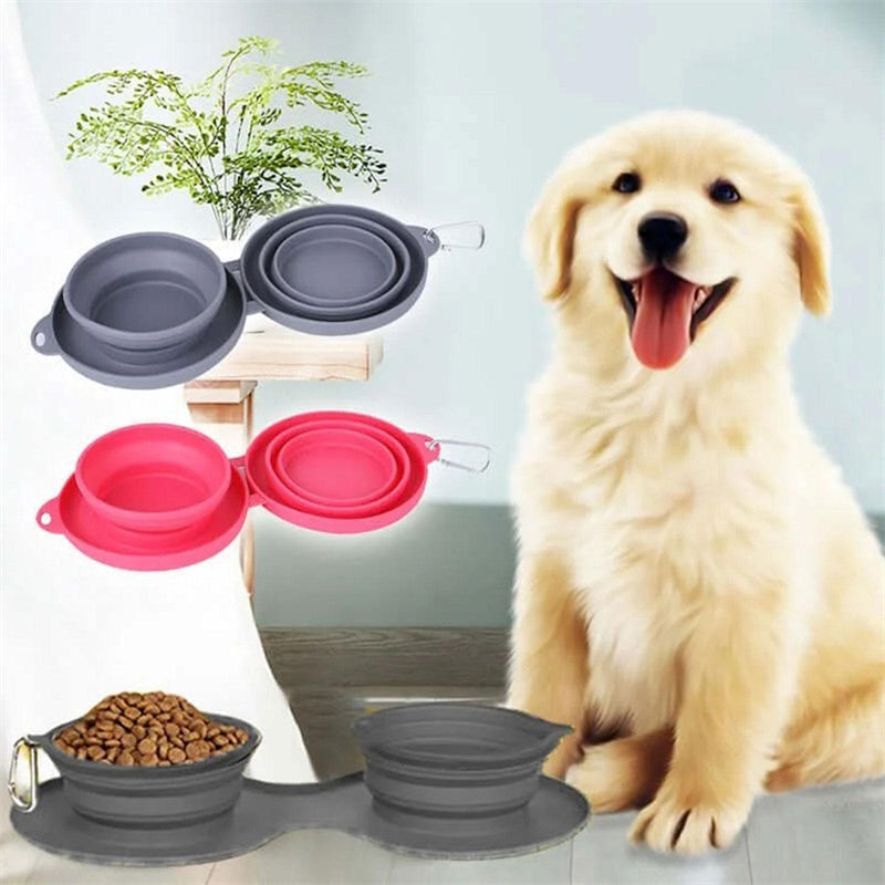 Foldable Rubber Double Bowl for Dogs & Cats