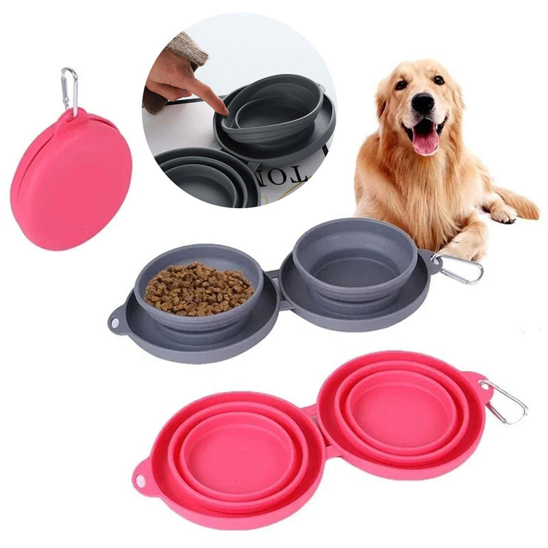 Foldable Rubber Double Bowl for Dogs & Cats