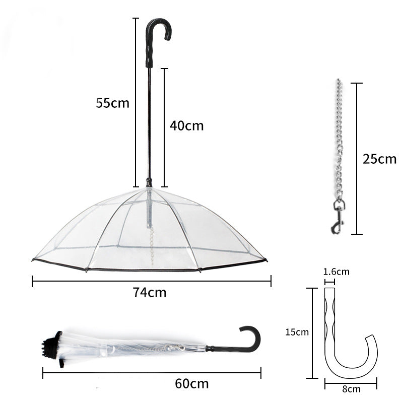 Transparent Dog Umbrella with Leash Attachment