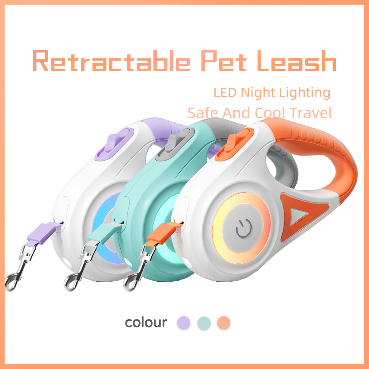 Retractable Dog Leash with Spotlight & Collar