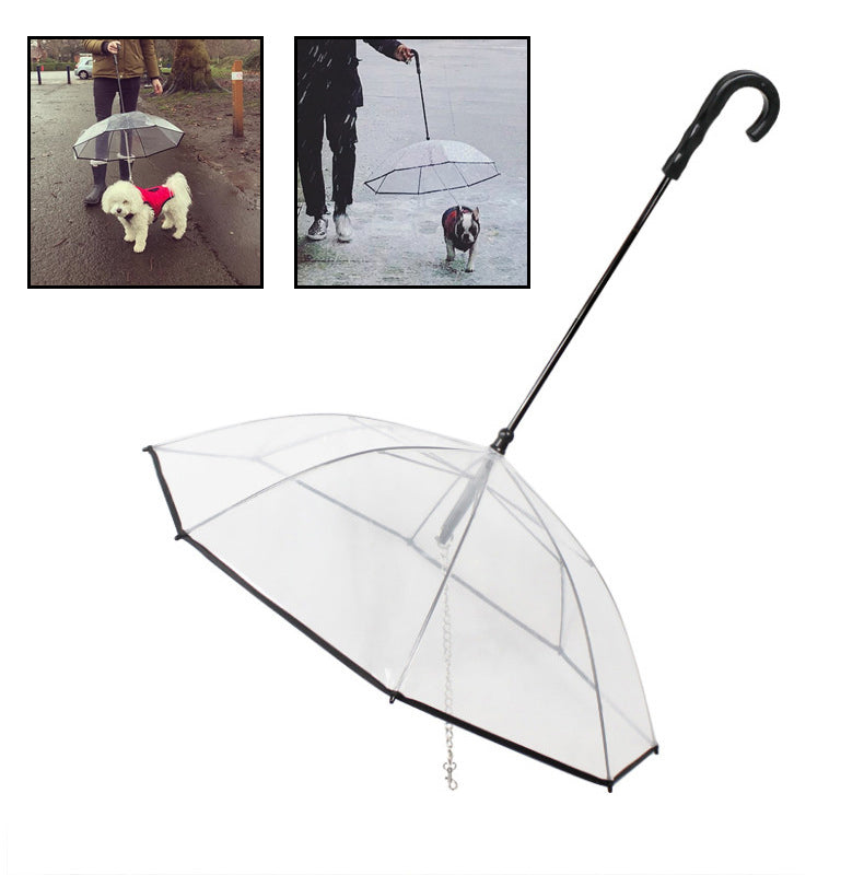 Transparent Dog Umbrella with Leash Attachment