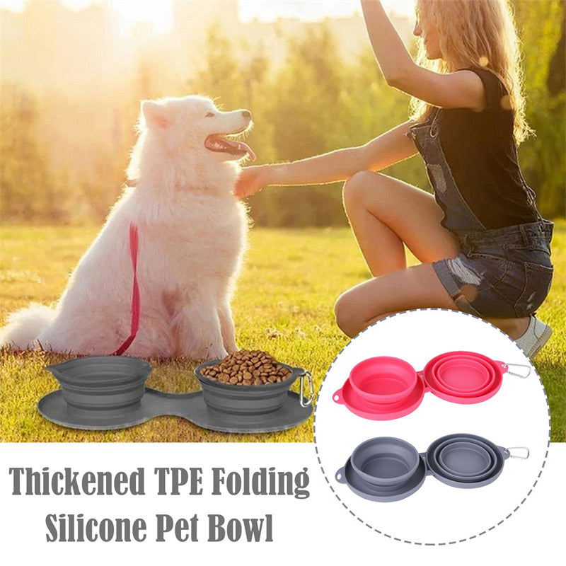 Foldable Rubber Double Bowl for Dogs & Cats